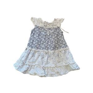 Little Girls 100% Cotton Dress Blue White Floral Short Sleeve Sz 2T